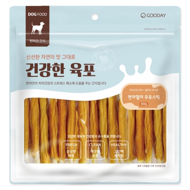 건강한육포 연어말이 우유스틱 강아지우유스틱 덴탈껌간식 300g