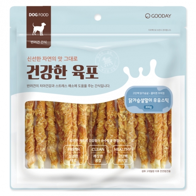 건강한육포 닭가슴살말이 우유스틱 강아지우유스틱 덴탈껌간식 300g