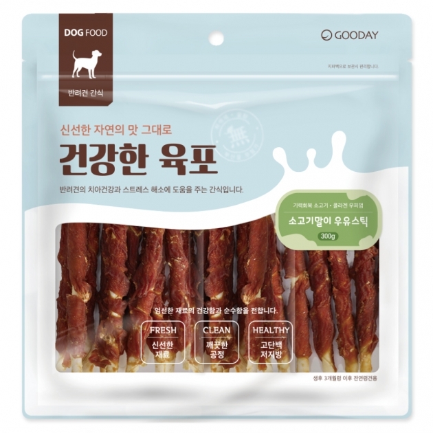 건강한육포 소고기말이 우유스틱 강아지우유스틱 덴탈껌간식 300g